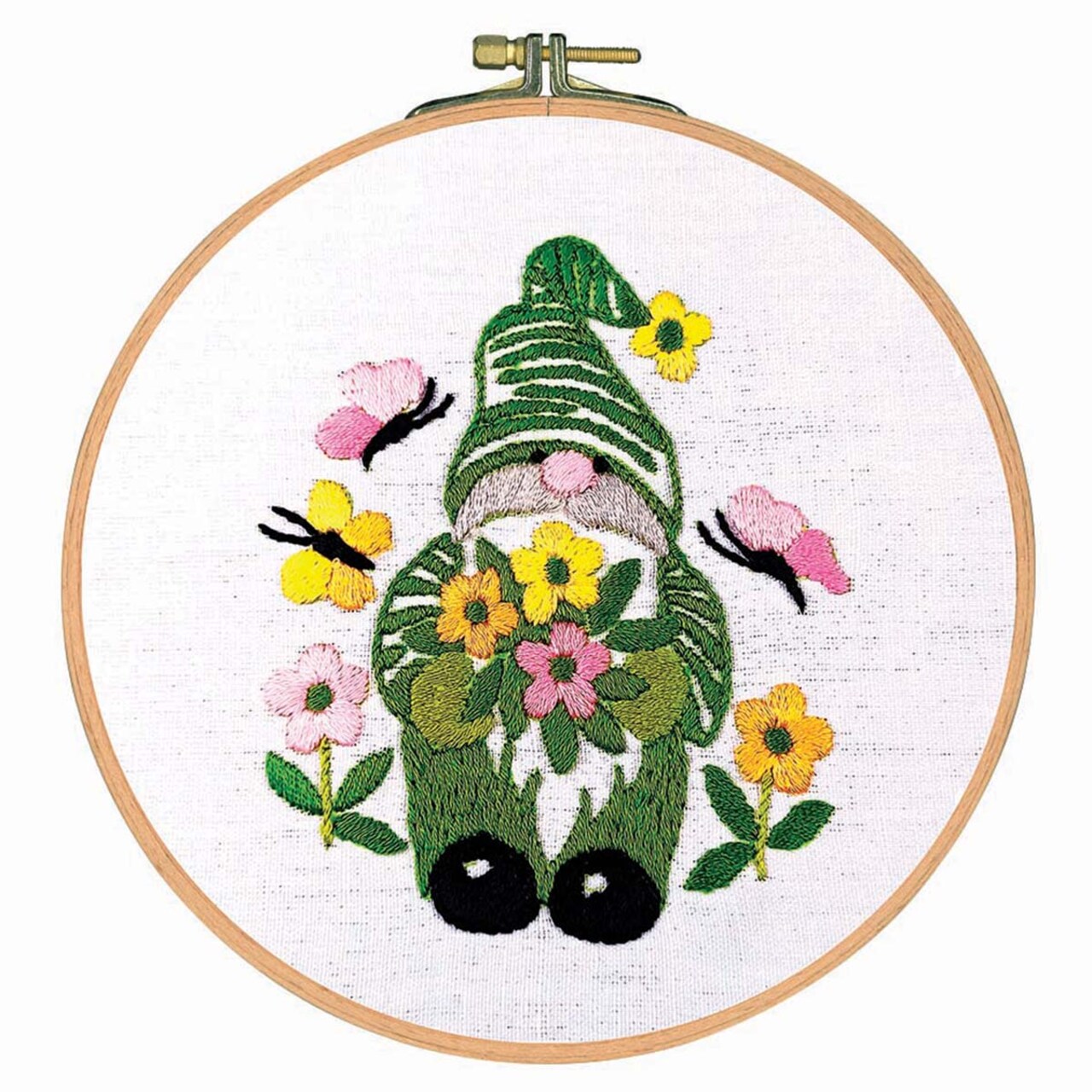 Craftways Green Gnome with Butterflies Hoop Stamped Embroidery Kit